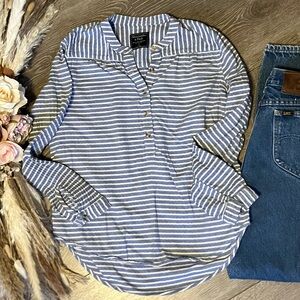 Abercrombie & Fitch Blue & White Striped Henley